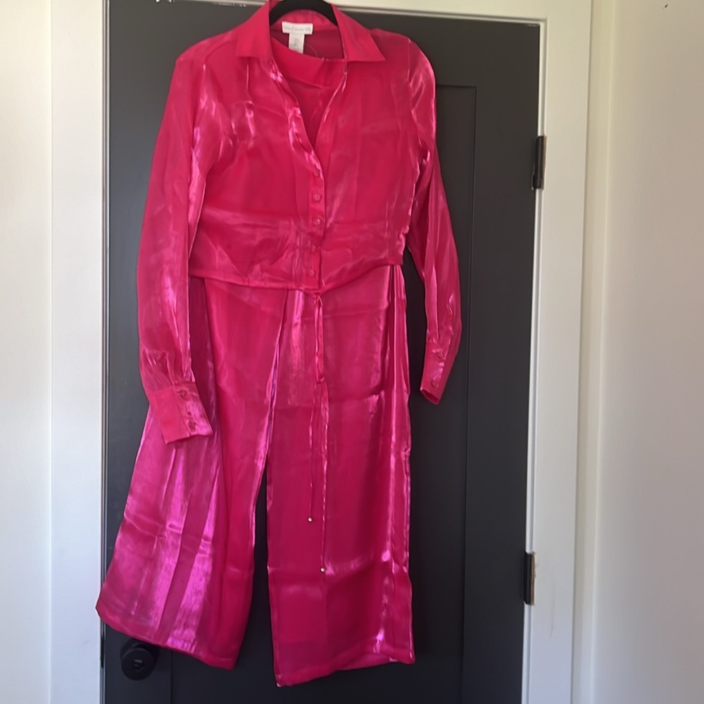 NWOT House of Harlow 1960 Hi-Shine Hot Pink Pant Set - Size S